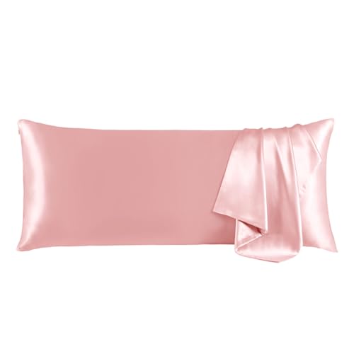 Image of THXSILK Mulberry Silk Pillowcase for Hair and Skin, 100% Mulberry 6A+ Silk, Dual-Sided Silk Body Pillow Case with Hidden Zipper, Body Size 20 inchx54 inch Pillow Case, 1pc, Light Pink