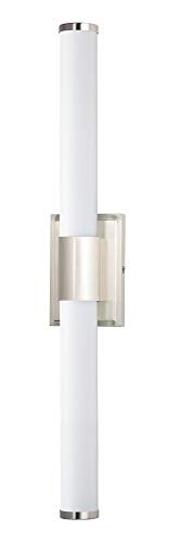 Image of Maxim Lighting Optic 30 inch 2-Light Bath Vanity Light | Satin Nickel Aluminum Finish | White Glass Shade | Transitional Indoor Light Fixture | Ideal for Bathrooms & Powder Rooms | 52116WTSN