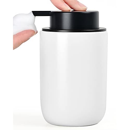 BosilunLife Foaming Soap Dispenser - Ceramic White Soap Dispenser Bathroom Small Foam Hand Dispenser Refillable Kitchen Dish Soap Bottle Hand Wash Dis