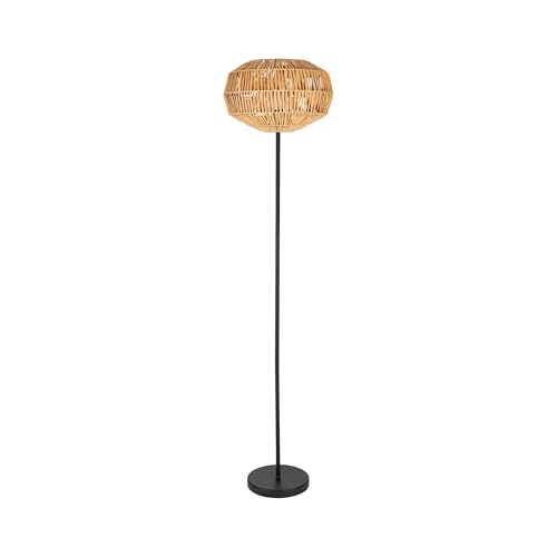 EGLO Stehlampe Sheldon, Boho Lampe Wohnzimmer, Standleuchte aus Metall in Schwarz mit Lampenschirm aus Bast Papier, E27 Fassung, 153,5 cm