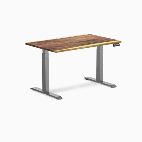 Image of Desky Dual Hardwood Sit Stand Desk - 48x30 Electric Standing Desk - Dual Motor, 3 Stage Adjustable Height Desk - Solid Wood Standing Desk - Whole-Piece Top in Real Saman Wood