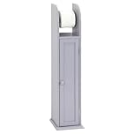 LIVHOME Wooden Free Standing Toilet Roll Holder Cabinet, Elegant Toilet Paper Holder Stand with Shelves, Slim Storage Unit for Bathroom Organization (Grey)