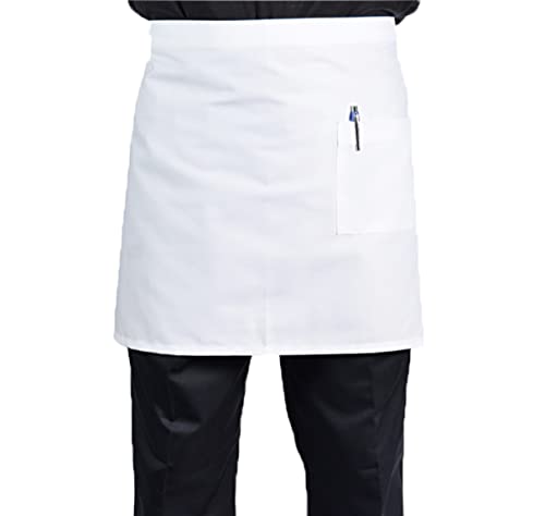 MFAZ Morefaz Ltd Tablier épais réglable à la taille & 100% coton 240g/m3 anti-salissure à la taille courte Noir Blanc avec poche pour la maison, cuisine, restaurant, travail, serveuse, chef, serveur