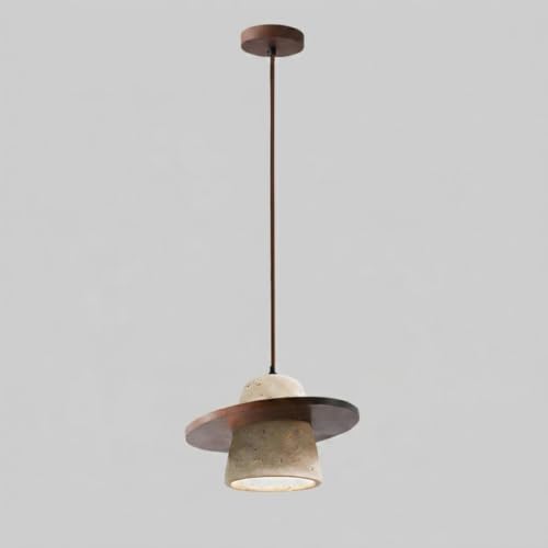 Suspension en travertin et bois de style mid-century rustique dôme