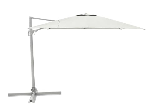 METRO Professional Sombrilla Colgante Cuadrada 3x3 m Aluminio/Poliéster, Apertura por Manivela, Giro 360°, Blanco/Platino
