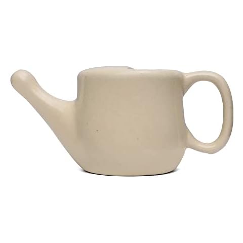 Qimacplus Ceramic Neti Pot with Leak Proof Nostril Better Capacity - Holds 350 ml |Comfort Grip with 10 Sachet Neti Salt | for Sinus and Conjestion Cover