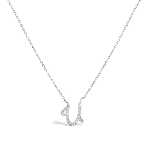 14K White Gold Diamond Accent "U" Initial Script Style Pendant Necklace