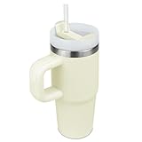 14oz Tumbler mit Griff und Stroh, Kid Tumbler mit Deckel und Stroh, 304 Edelstahl Kind Tumbler, Schule Outdoor Sport Geschenk (Creme)