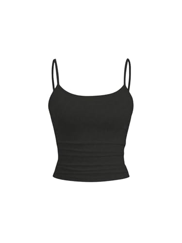 GORGLITTER Damen Crop Tank Top Casual Trägershirt Sommer Bauchfreies Tops Bauchfrei Oberteile Y2K Tops Basic Camisole Schwarz XS