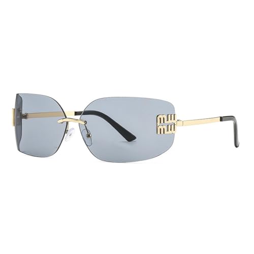OUXUNDAI Lunettes De Soleil Homme Lunettes De Soleil sans Cadre IncurvéEs pour Femmes, Protection UV à La Mode Haut De Gamme pour Les Lunettes De Soleil pour Femmes