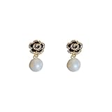 ZFHTJEKNCS Pendientes Vintage de Flores Negras para Mujer, Pendientes de Perla de Perla de Cristal, joyería de Moda para Fiestas Femeninas