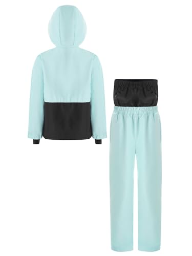 YiZYiF Kids Girls Winter Thick Warm Snowsuits Long Sleeve Color Block Hooded Jacket and Pants Ski Suit4