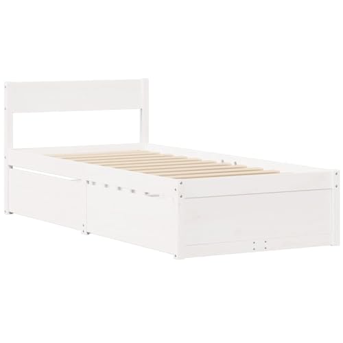 vidaXL Estructura Cama con cajones Madera Maciza Pino Blanco 90x200 cm, Muebles de Dormitorio, Cama, Estructura de Cama de Madera, Base de Cama