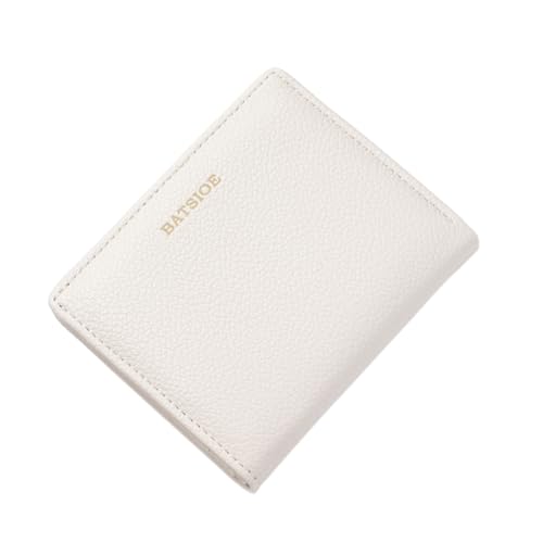 Belsmi Women Small Slim Minimalist Leather Bifold Trifold Wallets (Beige)