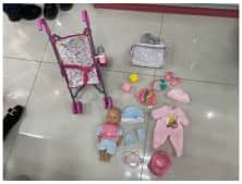 DeAO Ma Première Poupée Bébé - Ensemble 15 Pièces Avec Berceau Et Accessoires - Jeu D'Imitation