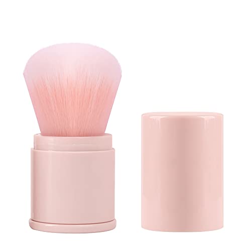 Retractable Makeup Brush by ENZO KEN, Mini Blush Brush, Portable Travel Powder Brushes with Cover for Contour Face, Buffing, Sculpting. Vegan & Cruelty-Free Synthetic Fiber (Pink02)