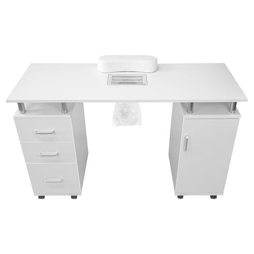 Mesa DE MANICURA Profesional | con colector de Polvo | 120cmx 45cmx 76cm | Móvil-8 Ruedas (con Frenos) | 3 Cajones | Cojín Reposamuñecas | Manicura Manicure Uñas SPA Salón de Belleza