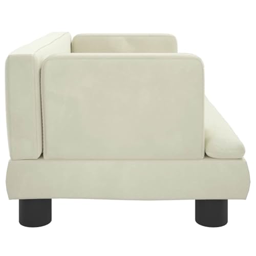 Lit confortable en velours crème et bois pour petits chiens