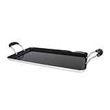 IMUSA 19x12in Aluminum Black Ceramic Double Burner Griddle with Cool-Touch Handles, Nonstick Flat Grill Pan for Pancakes, Eggs, Bacon, and More, Black