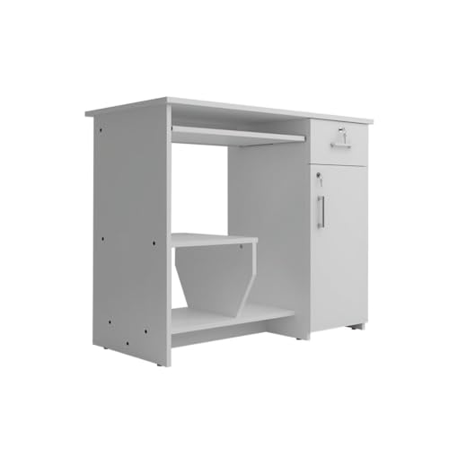 Image of Buker Engineered Wood Computer Desk with Storage Cabinet and Drawer | Multi-Purpose Study Table | Computer Table for Students | Office Table with 1 Drawers | 1 Year Warranty - White