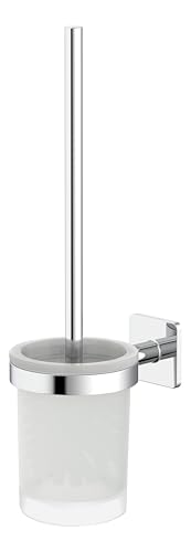 Lenz WC-Bürstengarnitur VARO in Chrom – Platzsparende Wandmontage – Zum Bohren oder Kleben – Einfache Reinigung – Pflegeleichte Oberfläche & hochwertige Verarbeitung – 4309602