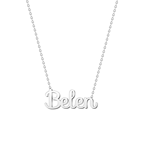 cotigo Collar Nombre Acero-Incluye Tarjeta con Significado Hermoso-Colgante Nombre Plateado o Dorado-Regalos Personalizados para Mujer-Cumpleaño-Navidad-Día de madre-San valentín (Belen-P)