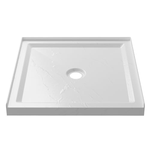 GOBESTRY 36 x 36 Single Threshold Shower Base | Stain & Scratch Resistant | Unique Slate-Look Non-Slip Texture | Square Acrylic Shower Pan For 3-Wall Installation | Slate White