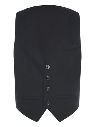 renvena Kids Boys Black Suit Vest V Neck Sleeveless Single Breasted Dress Waistcoat