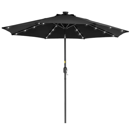 Bonosuki 9' Solar LED Outdoor Umbrella Patio Umbrella 2-Year-Non-Fading Steel Market Umbrella with Push Button Tilt and Crank,Black
