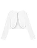 Arshiner Bolero Mädchen Weiß Strickjacke Festlich Kinder Baumwolle Jacke für Kommunionkleid Rundhalsausschnitt Cardigan 160/12-13 Jahre