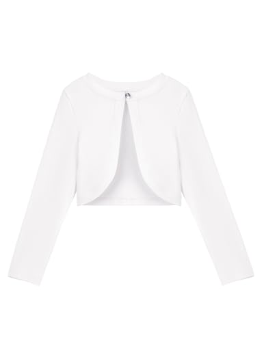 Arshiner Bolero Mädchen Weiß Strickjacke Festlich Kinder Baumwolle Jacke für Kommunionkleid Rundhalsausschnitt Cardigan 160/12-13 Jahre