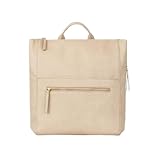 FAWN DESIGN Diaper Bag, Square Faux Leather Diaper Bag Backpack, Adjustable Detachable Straps, 12 Pockets and Laptop Sleeve, Vegan Leather, Large Capacity Baby Bag for Mom, 15 x 12 x 8 inches, Beige