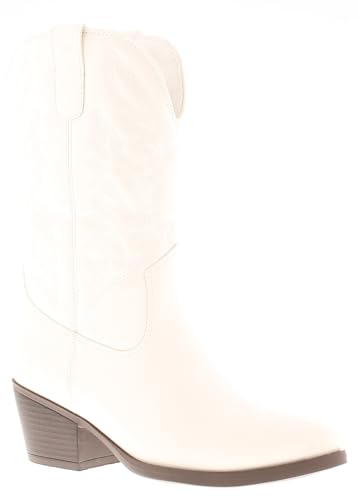 Apache Womens cowboy boots - Ranch cowgirl line dancing boots in Tan and White for ladies festival boot concert ladies western line dancing White 8 UK