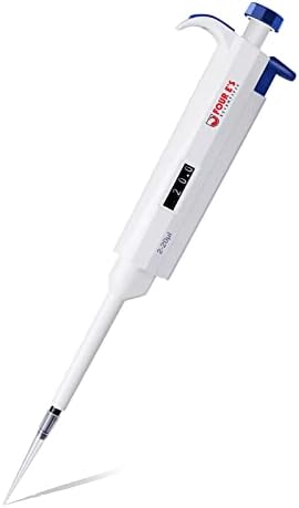 Lab Single Channel Pipettors, Four E's Scientific Manual Adjustable Pipettes, 2-20uL Volume Micro Pipettes