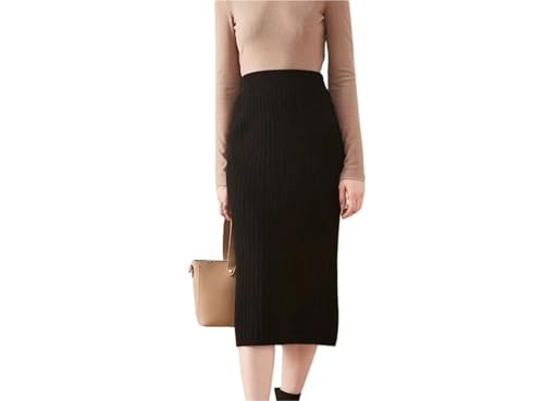 Women's Wool Knitted Mid Length Skirt with Elastic High Waisted Slit for Work and Office Fashion Slim Fit Pencil Wrap Skirt - Main Image