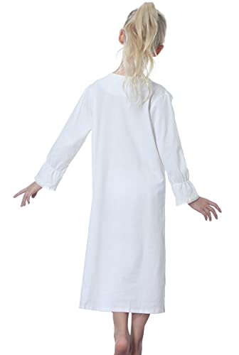 Girls Lovely Lace Nightgowns Long Sleeve Cotton Sleepwear Toddler 3-10 Years Off White