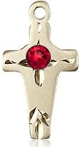 14kt Gold Filled Cross Pendant with a 3mm Faux Ruby Red Austrian Crystal stone on a 18 inch Gold Filled Light Curb Chain.