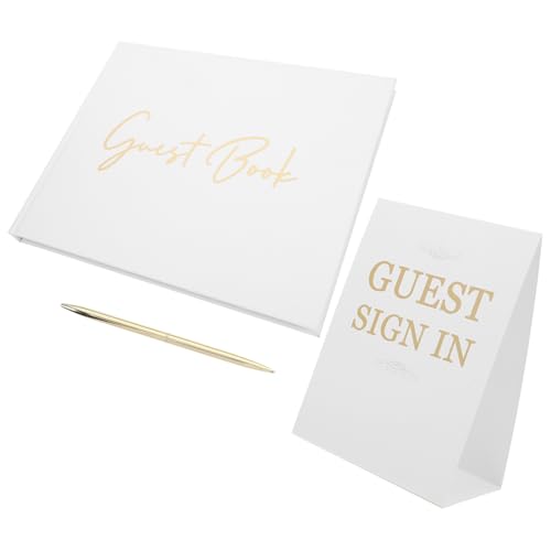JECOMPRIS Libro de Visitas para Boda 1 Juego de Cuaderno de Firmas y Mensajes Álbum de Recortes en Papel Blanco y Dorado Libro de Asistencia para Invitados Decoración para Eventos y