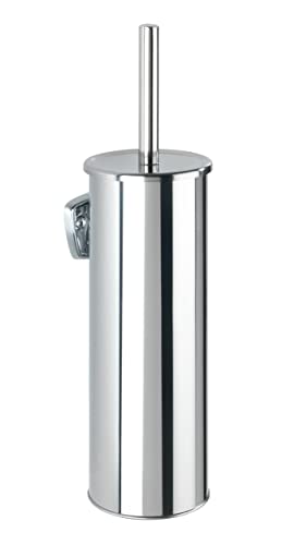 WENKO Scopino WC Basic, porta scopino per WC chiuso a parete, incluso scopino per WC, con supporto a parete per avvitare, accessorio da bagno in acciaio inox, 10 x 37 x 10,5 cm, lucido