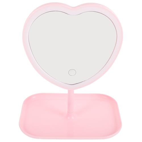 Miroir cosmétique rechargeable de forme cœur rose à offrir pour la chambre - 2
