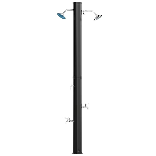 Outsunny Ducha de Jardín Solar 35 L Ducha Solar Exterior con 2 Cabezales Giratorios Grifos de Pies y Agua Caliente Máximo 55 °C para Piscina Camping Patio 73x18x217 cm Negro