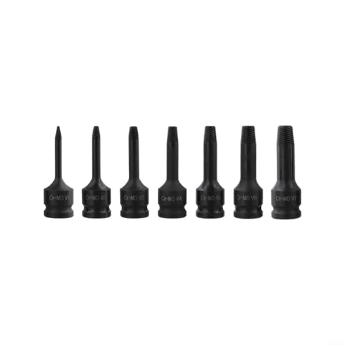 Autilyshop Juego de 7 extractores de tornillos dañados de acero de aleación de cromo vanadio para quitar tornillos rotos y accesorios oxidados con tamaños de accionamiento de 3, 8 y 1 2 pulgadas
