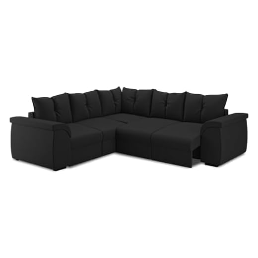 Sofá de Canto 5 Lugares Retrátil Qatar Suede Preto