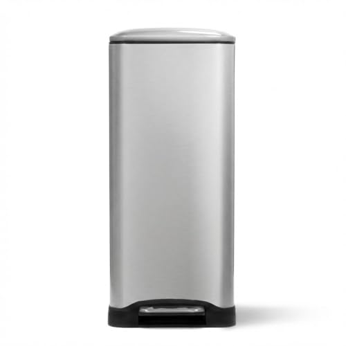 Image of Home Zone Living 13 Gallon Kitchen Trash Can with Dual Compartments | Stainless Steel with Slim Fit Design, Soft-Close Step Pedal Lid for Recycling and Bag Tuck Band, Silver
