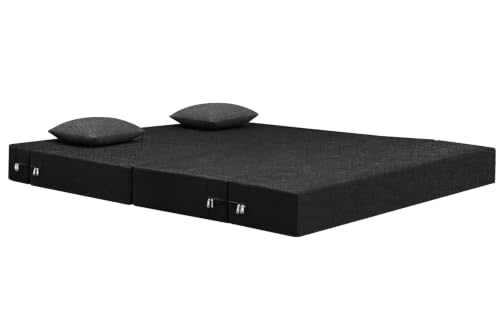 Image of Rosebell Lightweight Foldable 2-Person Sofa Cum Bed Jute Fabric- Washable Cover- Including Cushion - Size 4' X 6' Ft (Black) Perfect for Home & Office