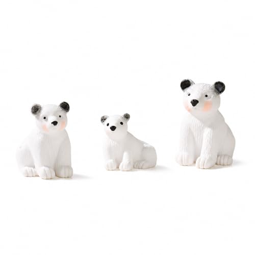 Image of Mini Polar Bear Figurines, 3 Pack Resin Arctic Animal Statues for Christmas Village Accessories, Winter Tabletop Decor, Fairy Gardens and Home Display