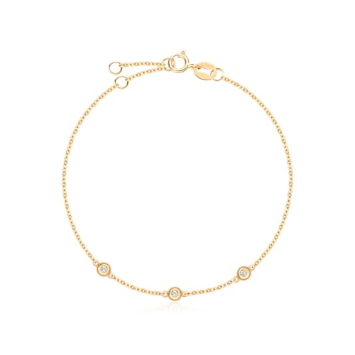 Carleen pulsera de oro macizo de 18 k 750 con diamante natural genuino de 0,045 quilates, regalo de joyería para mujeres y niñas, pulsera ajustable: 17 + 3 cm, 17 cm, oro