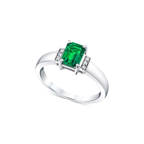 1.5CT Gemstone Engagement Ring 925 Sterling Silver 6mm * 8mm Emerald Cut Birthstone Wedding for Women