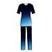 Scrubs for Women Set Nursing Uniforms Set V-Neck Scrub Tops with Pockets & Cargo Pant Top & Tapered Leg Jogger Pants（2-Blue,Small）