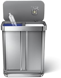 simplehuman 58 Liter / 15.3 Gallon Rectangular Hands-Free Dual Compartment Recycling Kitchen Step Trash Can with Soft-Close Lid, Brushed Stainless Steel